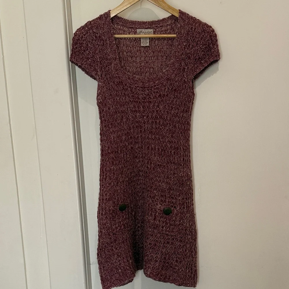 Purple Knit Short Sleeve Sweater Dress - Picture 1 of 6
